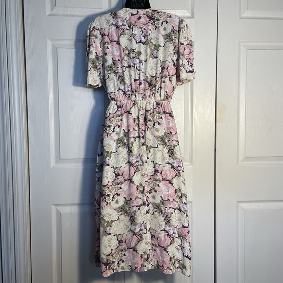 Vintage 80s SL Fashions Dress Women 8 Cream Pink Floral Pastel Cottagecore Fairy - Picture 5 of 12